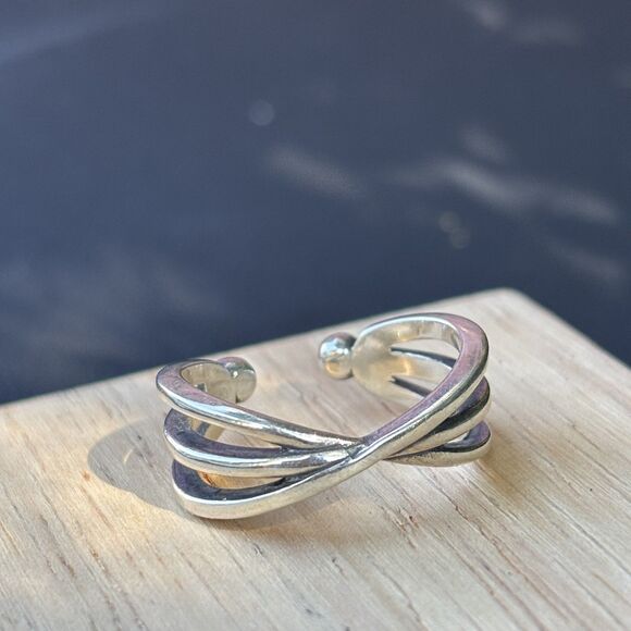 Sterling Silver 925 Adjustable Crossover Band Ring Reversible Modernist Design - Picture 1 of 6